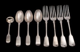 A set of four George IV silver fiddle pattern dessert forks, makers Lias Brothers,