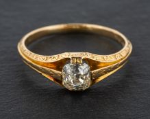 A cushion-cut, single-stone diamond ring, estimated diamond weight ca. 0.
