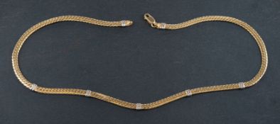 A 9ct gold, Italian, herringbone-link necklace, with import marks for London, total length ca. 44.