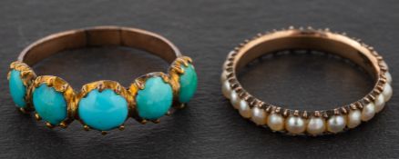 Two gemset rings, including a round, cabochon-cut turquoise, five-stone ring,