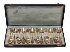 A set of twelve Swiss silver 800 teaspoons with gilt bowls,