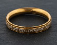 A Georgian, white enamel, mourning ring,inscribed 'CHARLES HARRIS OB: 26 JAN 1781 AET 11YRS',