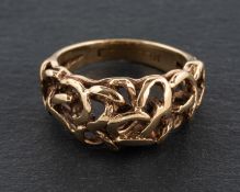 A ring of organic design, with partial hallmarks, length of ring head ca.