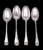Four Hanoverian rat tail tablespoons, maker Andrew Archer, London 1713, 49.