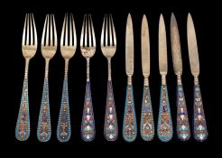 A collection of five pairs of near matching Imperial Russian Champleve Fruit eaters,