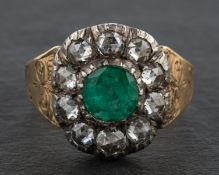 A 19th century foil backed, round, mixed-cut beryl and rose-cut diamond cluster ring,
