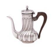 A 925 silver hallmarked miniature coffee pot in Victorian style with wrythen reeded and fluted