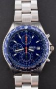 Seiko a stainless-steel gentleman's chronograph wristwatch the blue translucent dial with