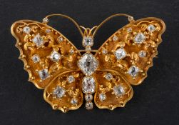 A 19th century old and single-cut diamond butterfly brooch, with granulated ground,