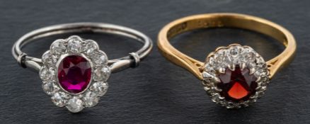 Two gemset cluster rings, including a ruby and diamond ring, estimated ruby weight ca. 0.