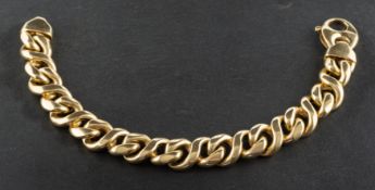 A curb-link bracelet, stamped '585', total length ca. 21.5cm, total weight ca. 42.9gms.