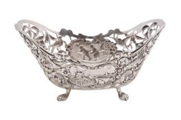 A Continental silver bon bon dish, stamped marks of oval form, 12cm wide,