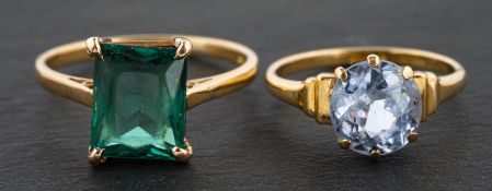 Two gemset rings, including a scissor-cut green tourmaline ring, estimated tourmaline weight ca. 3.