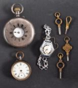 A silver half-hunter keyless pocket watch the movement having a cylinder escapement,