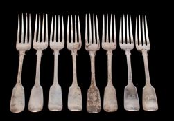A set of four Victorian silver Fiddle pattern table forks, maker Charles Boyton, London 1838,