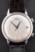 Jaeger-LeCoultre a gentleman's stainless steel alarm wristwatch the dial with raised baton numerals,