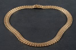 An Italian, 9ct gold, textured, fancy-link necklace, with hallmarks for London, total length ca.