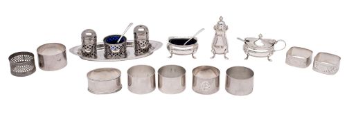 A mixed collection of silver items to include;