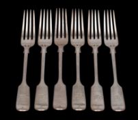A set of six Edward VII silver fiddle pattern dessert forks, maker Robert Stebbings, London 1904,