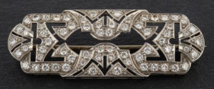 An Art Deco style, round, brilliant-cut diamond, openwork brooch, total estimated diamond weight ca.
