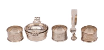 An Elizabeth II silver tea strainer and stand, makers J.B.
