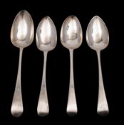 Four George III silver Old English pattern tablespoons (various dates and makers) 231gms, 7.4ozs.