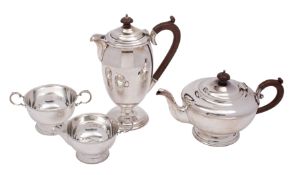 A George V silver four-piece tea and coffee service, makers William Suckling Ltd,