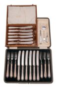 A quantity of Sheffield silver comprising: A set of six dessert knives and six matching forks,