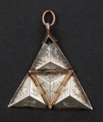 An opening, Masonic pyramid fob charm, length (exl jump ring) ca. 1.9cm, total weight ca. 2.9gms.