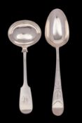 A George III silver bright cut tablespoon, maker Joseph Hicks,