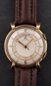 LeCoultre a gold-plated gentleman's alarm wristwatch the dial with Roman and baton numerals,