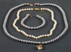 Two cultured pearl necklaces and a cultured pearl bracelet, including a 'Tahitian',