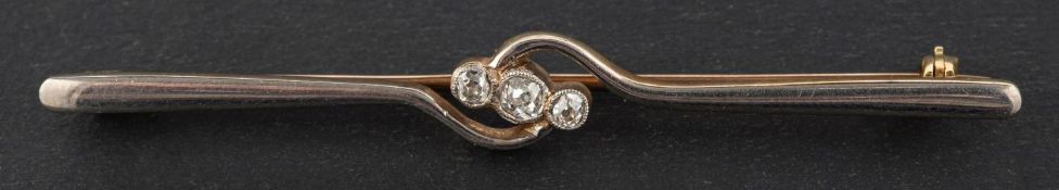 An old-cut diamond three-stone bar brooch, total estimated diamond weight ca. 0.