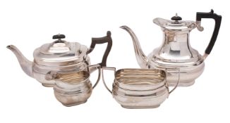 A George V silver three-piece tea service, makers William Hutton & Sons Ltd,
