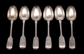 A set of six Victorian Silver Fiddle pattern teaspoons maker William Robert Smiley, London 1853,