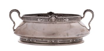 A Continental silver oval twin-handled bowl the rim with a lattice pattern band,
