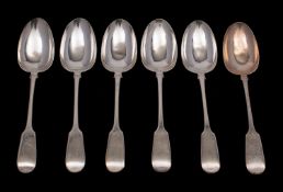 A set of six Victorian silver Fiddle pattern tablespoons, makers Reid & Sons, Newcastle 1856,