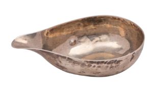 A George II silver pap boat, maker David Hennell, London 1753, 10.7cm long, 45gms, 1.4ozs.