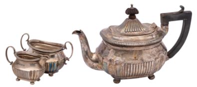 A George V Bachelor's Silver three piece tea service, maker Alexander Clark and Co Ltd, Birmingham,