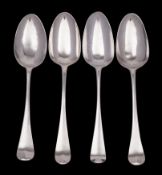 Four shell back Hanoverian tablespoons, makers Philip Roker, London 1775, Thomas Wallis,