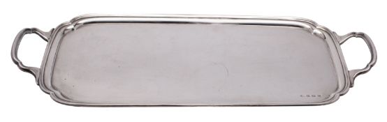 A George V silver twin-handled tea tray, makers probably Elkington & Co.