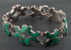 A fancy-link malachite bracelet, total length ca. 19.5cm, total weight ca. 23.2gms.