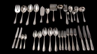 An extensive Swiss silver 800 standard reed and ribbon pattern flatware service,