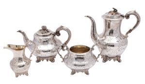 A Victorian silver four-piece tea and coffee service, makers Richard Pearce and George Burrows,