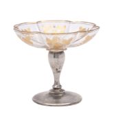 An Edward VII glass and silver pedestal bon bon dish, maker C B Thomas,