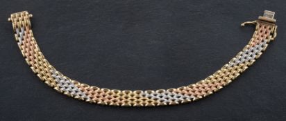 An Italian, 9ct tricolour gold, panther-link bracelet, with import marks for Birmingham, 1994,