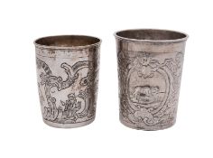 18th Century Russian Beakers - A Rococo repousse beaker with lion's heads over two vignettes of