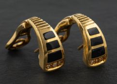 An Italian, onyx and single-cut diamond pair of earrings, with Italian control marks for 18ct gold,