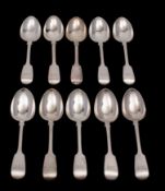 A set of ten Victorian silver Fiddle pattern dessert spoons, makers John and Henry Lias,