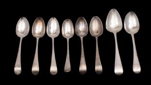 Eight George III and William IV silver Old English pattern teaspoons (various dates and makers)